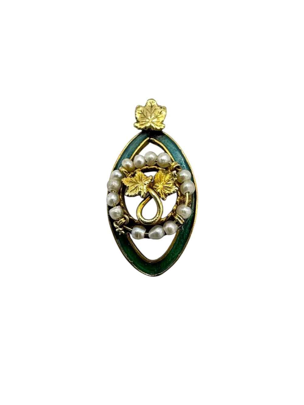 18k Gold, Enamel, and Seed Pearl Pendant